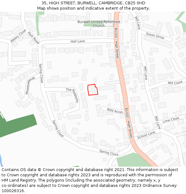 35, HIGH STREET, BURWELL, CAMBRIDGE, CB25 0HD: Location map and indicative extent of plot