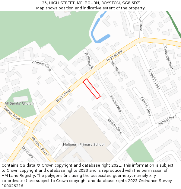 35, HIGH STREET, MELBOURN, ROYSTON, SG8 6DZ: Location map and indicative extent of plot