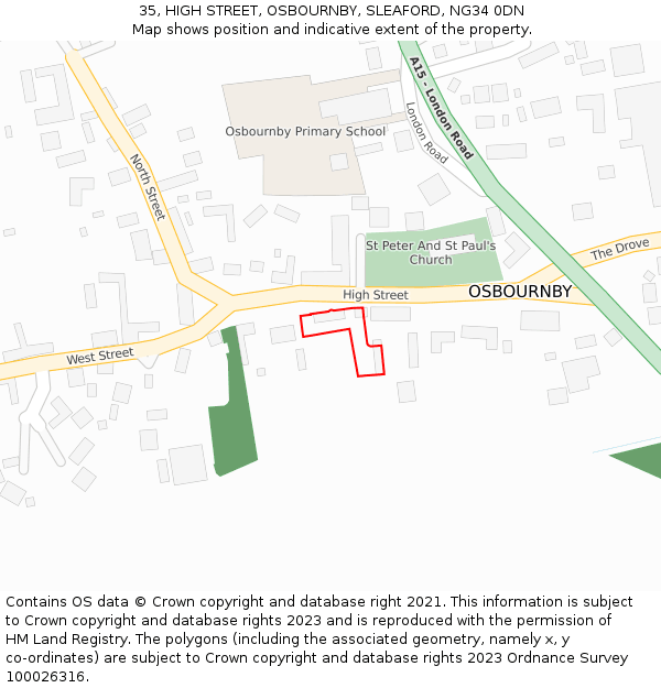 35, HIGH STREET, OSBOURNBY, SLEAFORD, NG34 0DN: Location map and indicative extent of plot