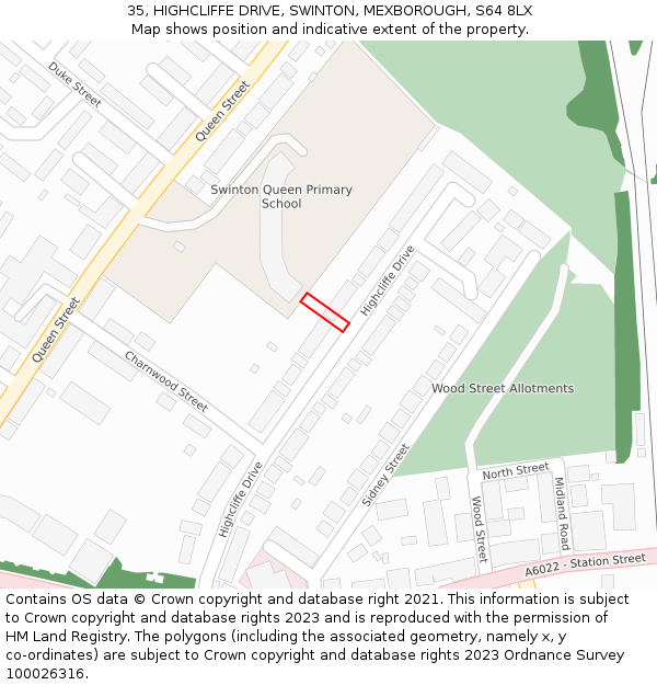 35, HIGHCLIFFE DRIVE, SWINTON, MEXBOROUGH, S64 8LX: Location map and indicative extent of plot