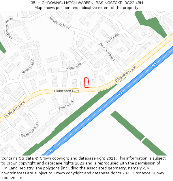 35, HIGHDOWNS, HATCH WARREN, BASINGSTOKE, RG22 4RH: Location map and indicative extent of plot