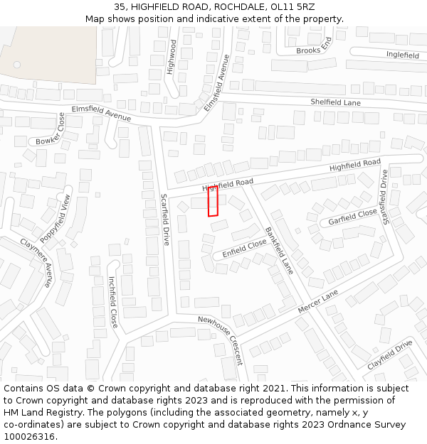 35, HIGHFIELD ROAD, ROCHDALE, OL11 5RZ: Location map and indicative extent of plot