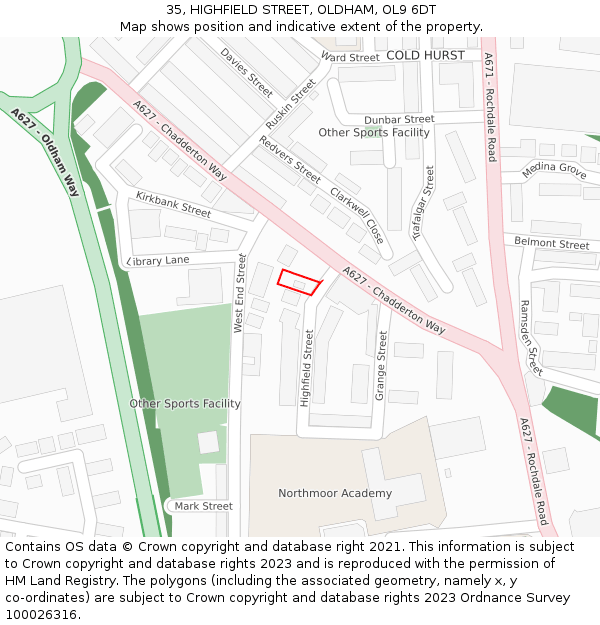 35, HIGHFIELD STREET, OLDHAM, OL9 6DT: Location map and indicative extent of plot