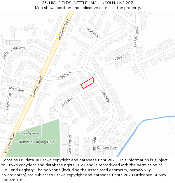 35, HIGHFIELDS, NETTLEHAM, LINCOLN, LN2 2SZ: Location map and indicative extent of plot