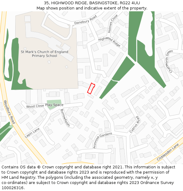 35, HIGHWOOD RIDGE, BASINGSTOKE, RG22 4UU: Location map and indicative extent of plot