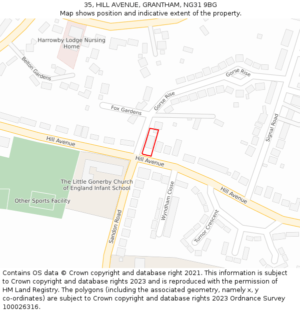 35, HILL AVENUE, GRANTHAM, NG31 9BG: Location map and indicative extent of plot