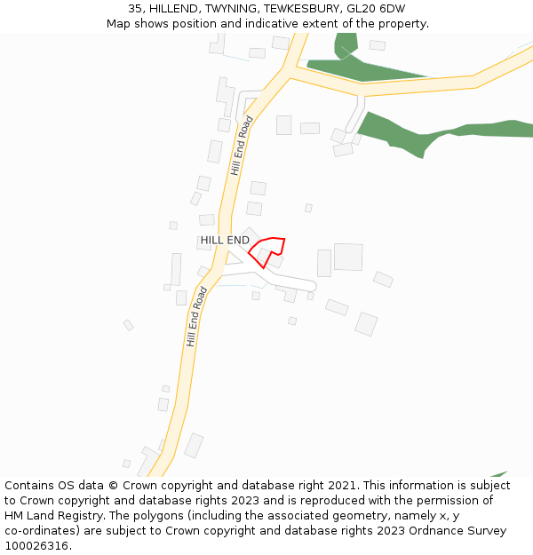35, HILLEND, TWYNING, TEWKESBURY, GL20 6DW: Location map and indicative extent of plot