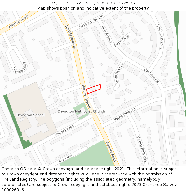 35, HILLSIDE AVENUE, SEAFORD, BN25 3JY: Location map and indicative extent of plot