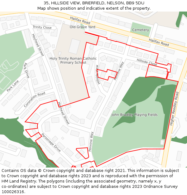 35, HILLSIDE VIEW, BRIERFIELD, NELSON, BB9 5DU: Location map and indicative extent of plot