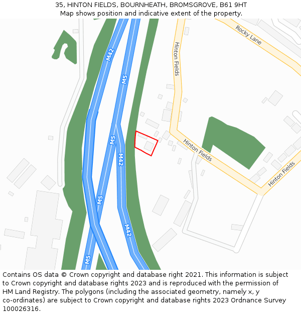 35, HINTON FIELDS, BOURNHEATH, BROMSGROVE, B61 9HT: Location map and indicative extent of plot