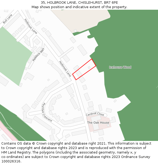 35, HOLBROOK LANE, CHISLEHURST, BR7 6PE: Location map and indicative extent of plot