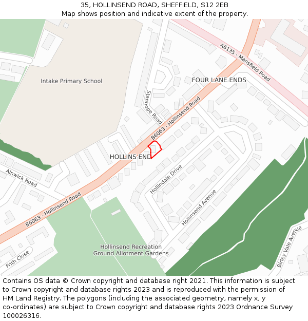 35, HOLLINSEND ROAD, SHEFFIELD, S12 2EB: Location map and indicative extent of plot