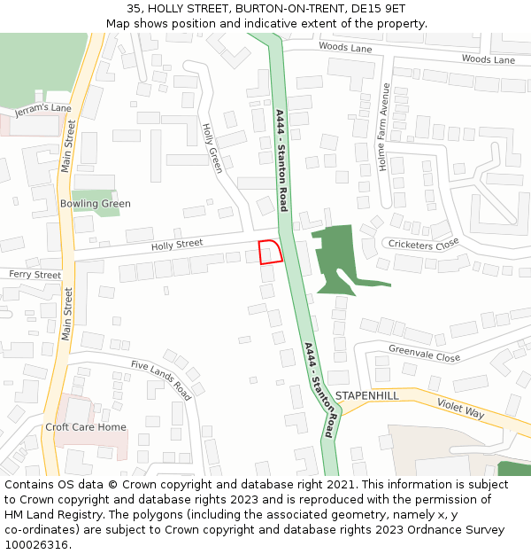 35, HOLLY STREET, BURTON-ON-TRENT, DE15 9ET: Location map and indicative extent of plot