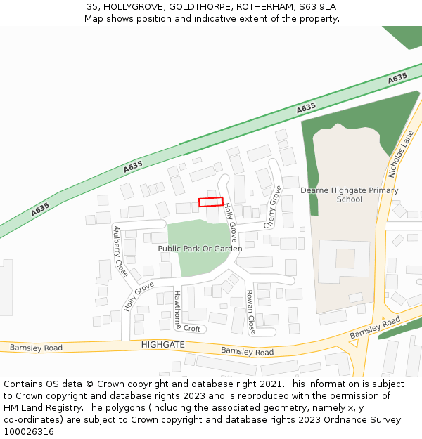 35, HOLLYGROVE, GOLDTHORPE, ROTHERHAM, S63 9LA: Location map and indicative extent of plot