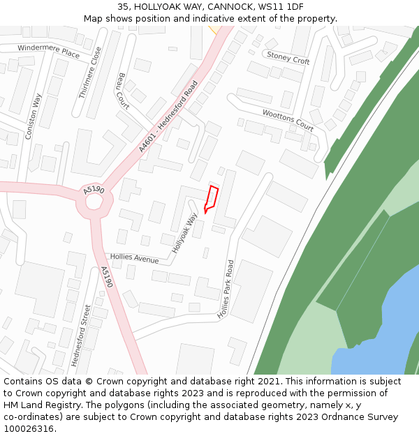 35, HOLLYOAK WAY, CANNOCK, WS11 1DF: Location map and indicative extent of plot