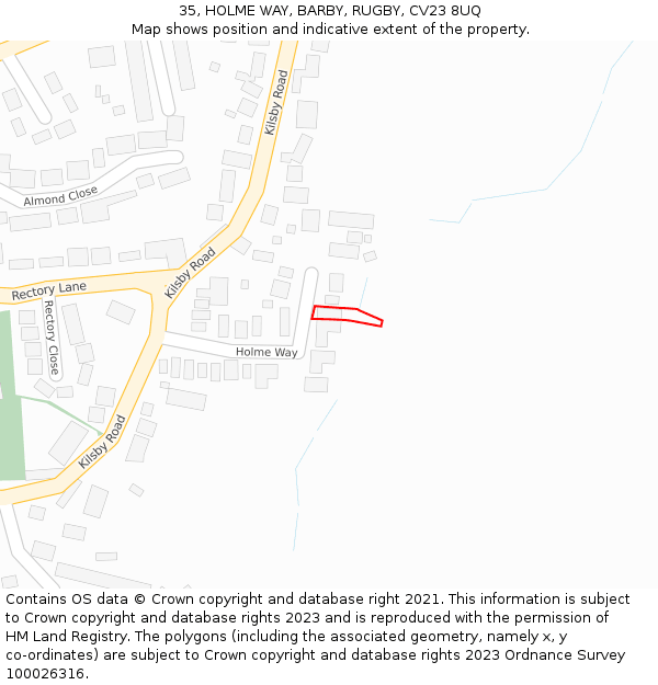 35, HOLME WAY, BARBY, RUGBY, CV23 8UQ: Location map and indicative extent of plot