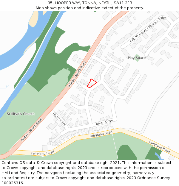 35, HOOPER WAY, TONNA, NEATH, SA11 3FB: Location map and indicative extent of plot