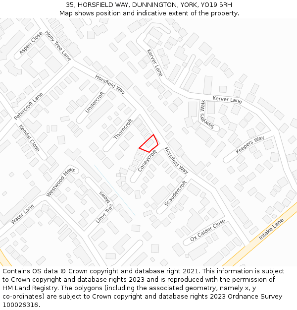 35, HORSFIELD WAY, DUNNINGTON, YORK, YO19 5RH: Location map and indicative extent of plot