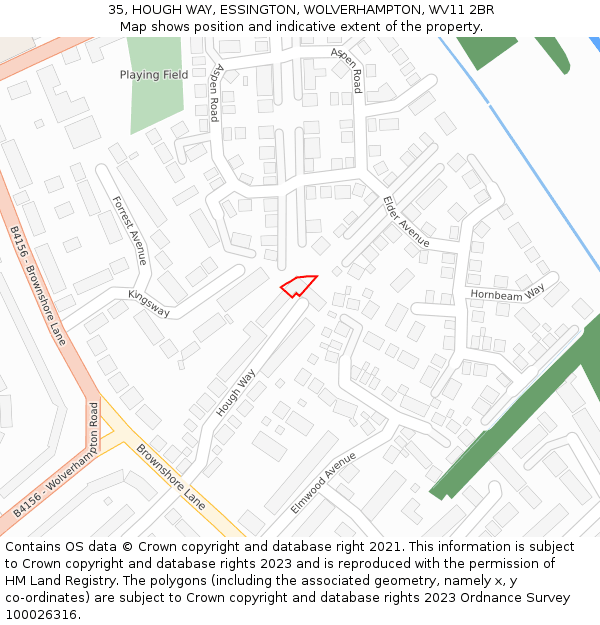 35, HOUGH WAY, ESSINGTON, WOLVERHAMPTON, WV11 2BR: Location map and indicative extent of plot