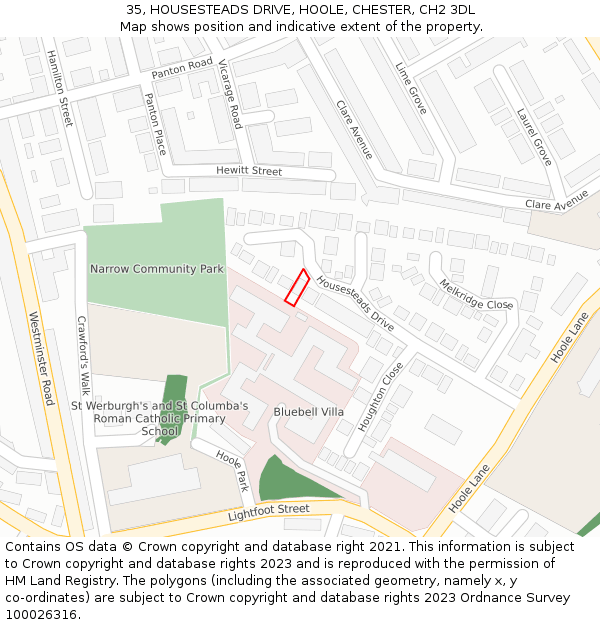 35, HOUSESTEADS DRIVE, HOOLE, CHESTER, CH2 3DL: Location map and indicative extent of plot