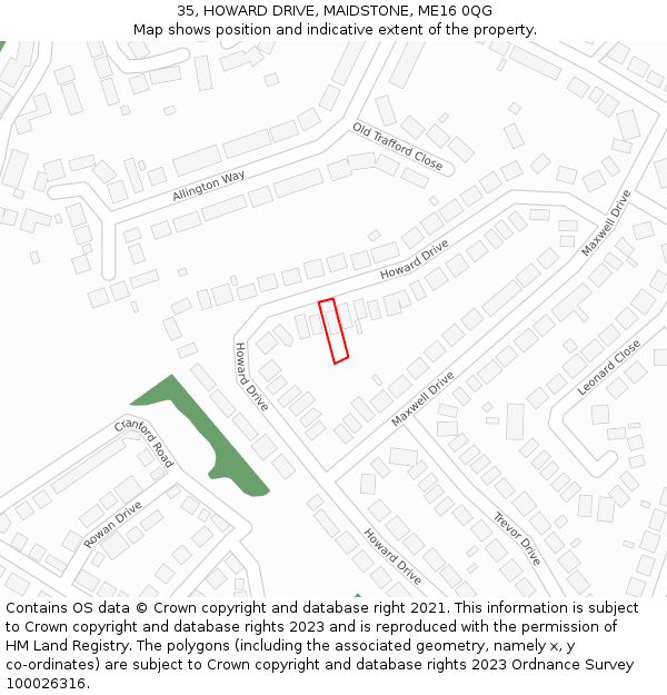 35, HOWARD DRIVE, MAIDSTONE, ME16 0QG: Location map and indicative extent of plot