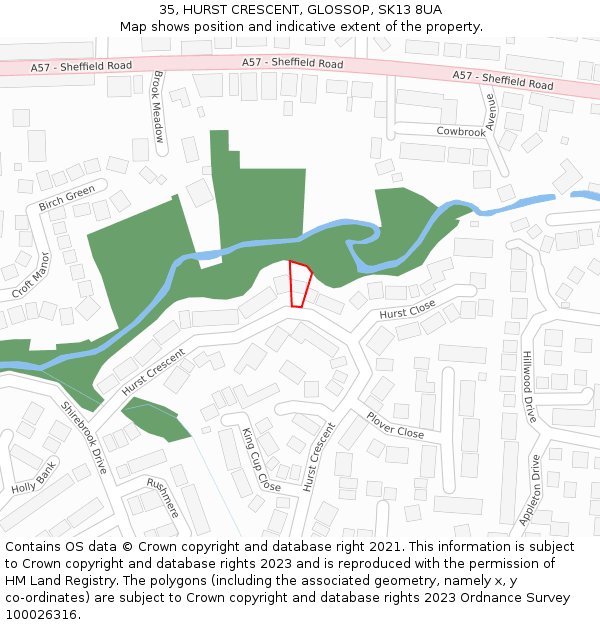 35, HURST CRESCENT, GLOSSOP, SK13 8UA: Location map and indicative extent of plot