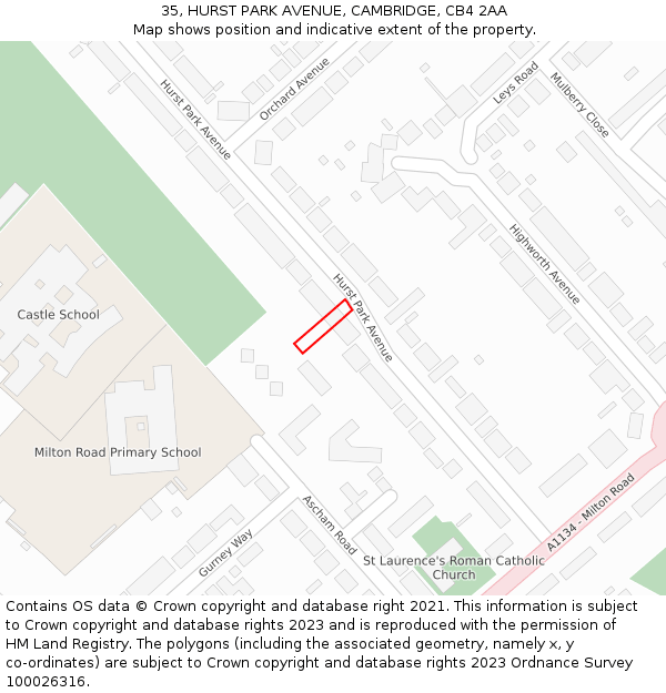 35, HURST PARK AVENUE, CAMBRIDGE, CB4 2AA: Location map and indicative extent of plot