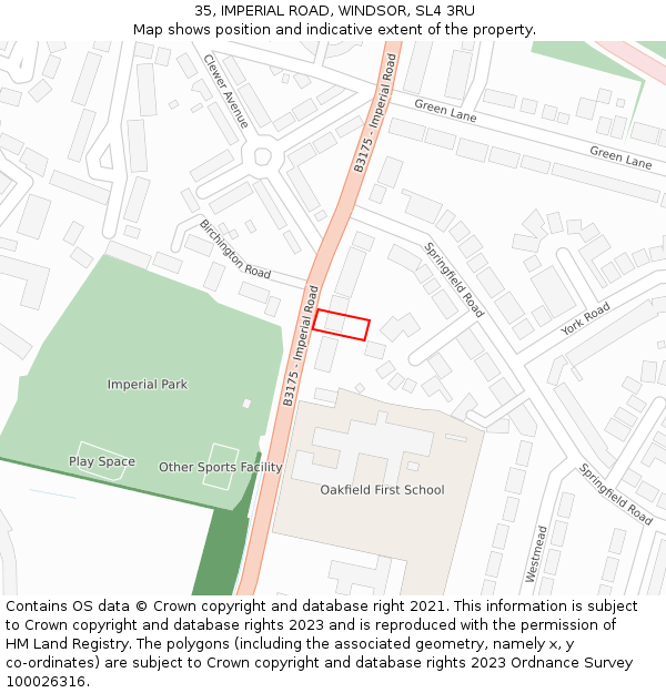 35, IMPERIAL ROAD, WINDSOR, SL4 3RU: Location map and indicative extent of plot