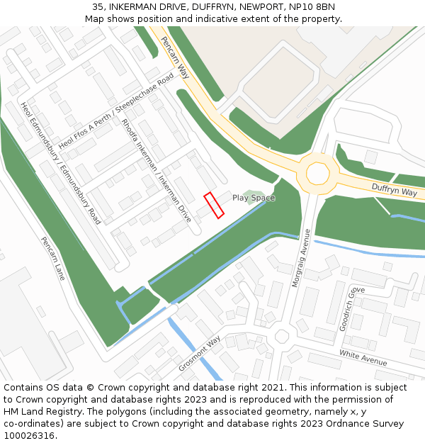 35, INKERMAN DRIVE, DUFFRYN, NEWPORT, NP10 8BN: Location map and indicative extent of plot