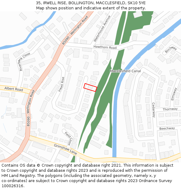 35, IRWELL RISE, BOLLINGTON, MACCLESFIELD, SK10 5YE: Location map and indicative extent of plot