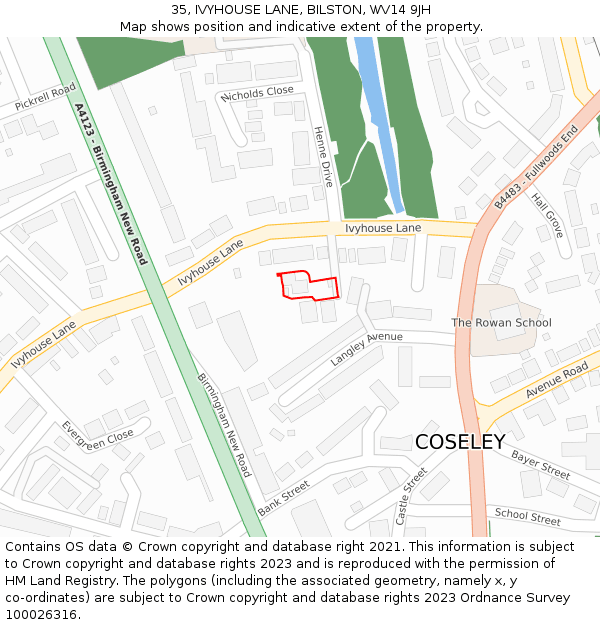 35, IVYHOUSE LANE, BILSTON, WV14 9JH: Location map and indicative extent of plot