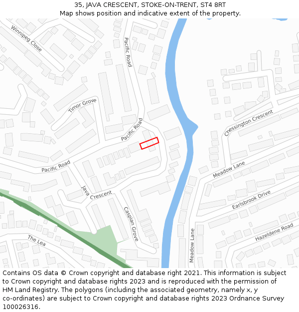 35, JAVA CRESCENT, STOKE-ON-TRENT, ST4 8RT: Location map and indicative extent of plot