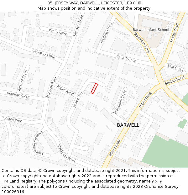 35, JERSEY WAY, BARWELL, LEICESTER, LE9 8HR: Location map and indicative extent of plot