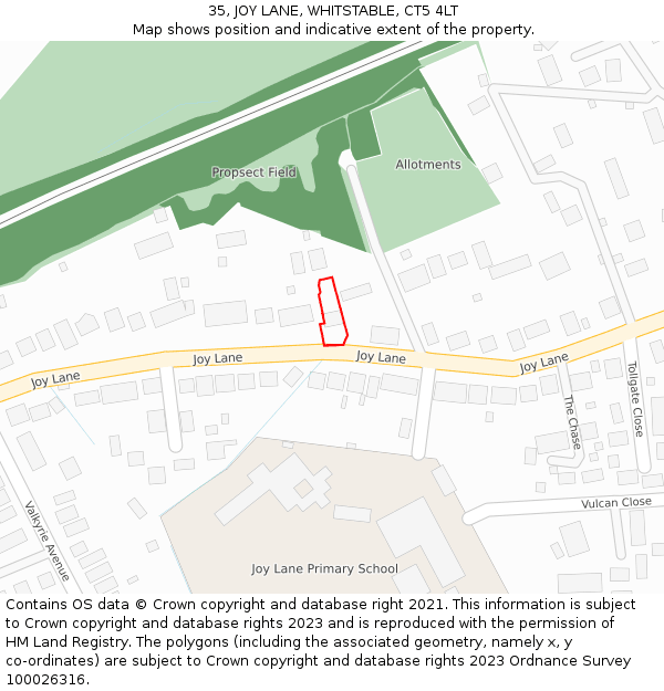 35, JOY LANE, WHITSTABLE, CT5 4LT: Location map and indicative extent of plot