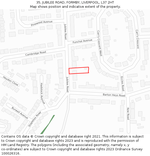 35, JUBILEE ROAD, FORMBY, LIVERPOOL, L37 2HT: Location map and indicative extent of plot