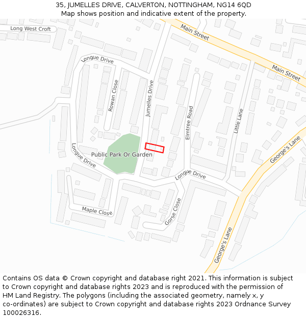 35, JUMELLES DRIVE, CALVERTON, NOTTINGHAM, NG14 6QD: Location map and indicative extent of plot