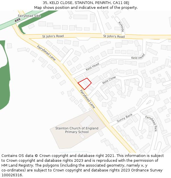 35, KELD CLOSE, STAINTON, PENRITH, CA11 0EJ: Location map and indicative extent of plot