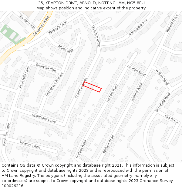 35, KEMPTON DRIVE, ARNOLD, NOTTINGHAM, NG5 8EU: Location map and indicative extent of plot