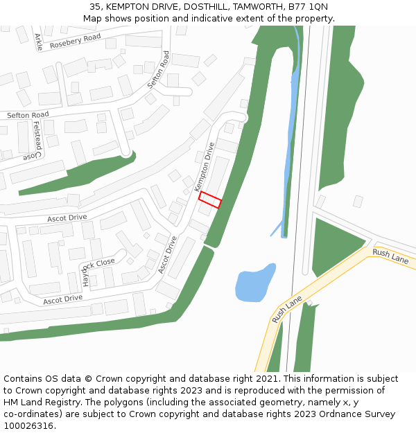 35, KEMPTON DRIVE, DOSTHILL, TAMWORTH, B77 1QN: Location map and indicative extent of plot