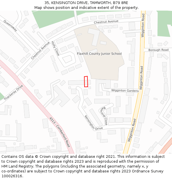 35, KENSINGTON DRIVE, TAMWORTH, B79 8RE: Location map and indicative extent of plot