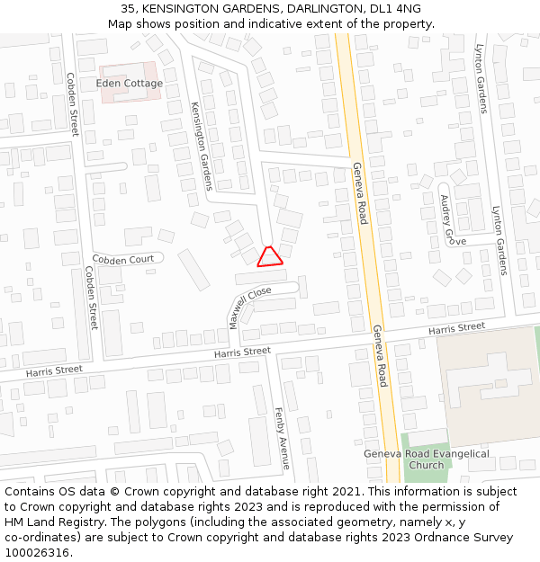 35, KENSINGTON GARDENS, DARLINGTON, DL1 4NG: Location map and indicative extent of plot
