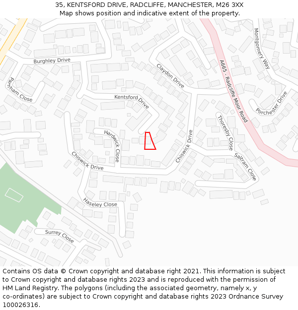 35, KENTSFORD DRIVE, RADCLIFFE, MANCHESTER, M26 3XX: Location map and indicative extent of plot