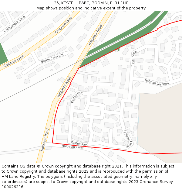 35, KESTELL PARC, BODMIN, PL31 1HP: Location map and indicative extent of plot