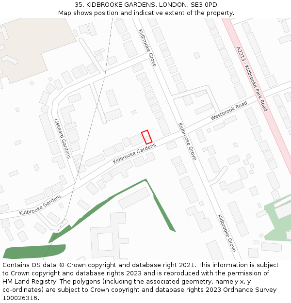 35, KIDBROOKE GARDENS, LONDON, SE3 0PD: Location map and indicative extent of plot