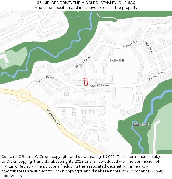 35, KIELDER DRIVE, THE MIDDLES, STANLEY, DH9 6AQ: Location map and indicative extent of plot