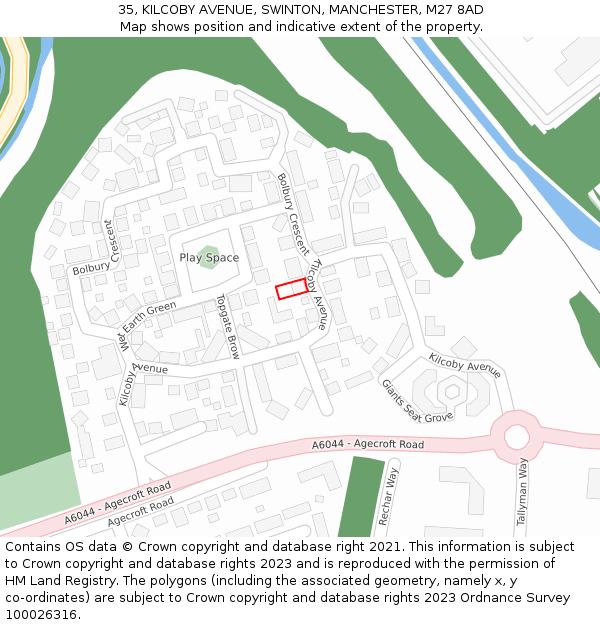 35, KILCOBY AVENUE, SWINTON, MANCHESTER, M27 8AD: Location map and indicative extent of plot