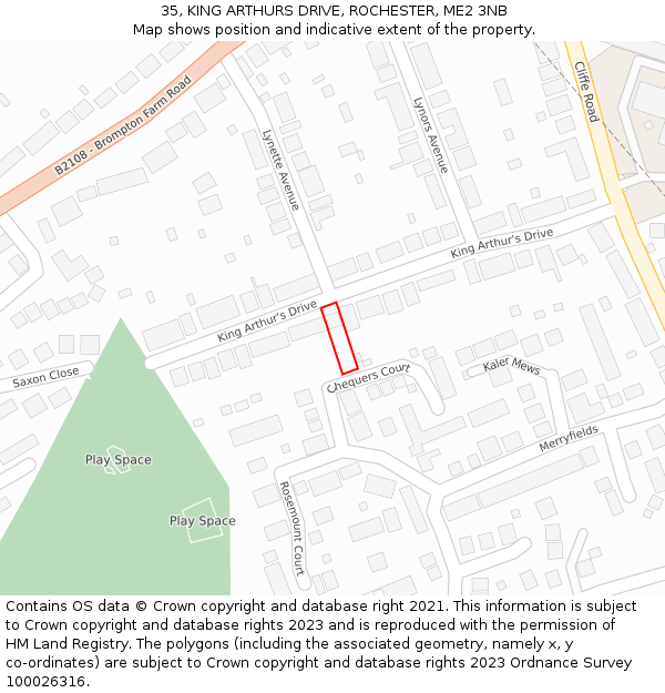 35, KING ARTHURS DRIVE, ROCHESTER, ME2 3NB: Location map and indicative extent of plot