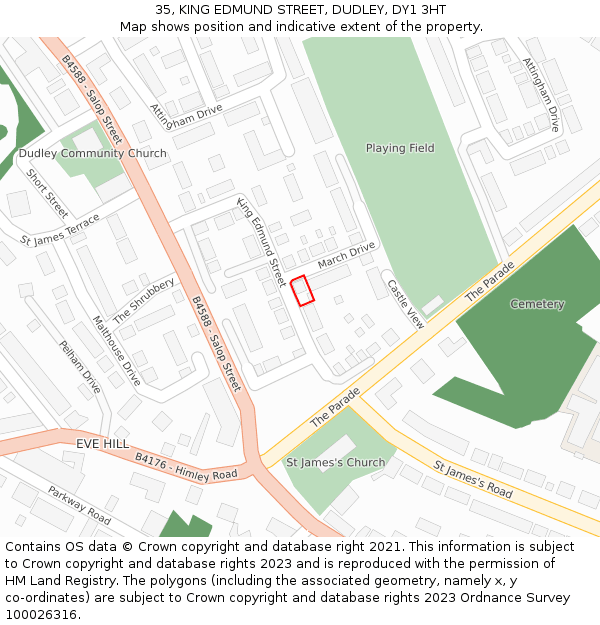 35, KING EDMUND STREET, DUDLEY, DY1 3HT: Location map and indicative extent of plot