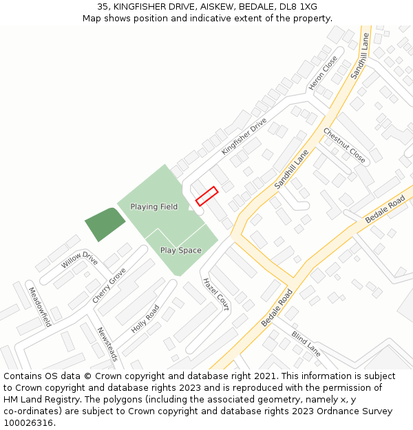 35, KINGFISHER DRIVE, AISKEW, BEDALE, DL8 1XG: Location map and indicative extent of plot