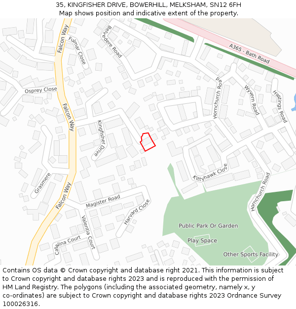 35, KINGFISHER DRIVE, BOWERHILL, MELKSHAM, SN12 6FH: Location map and indicative extent of plot